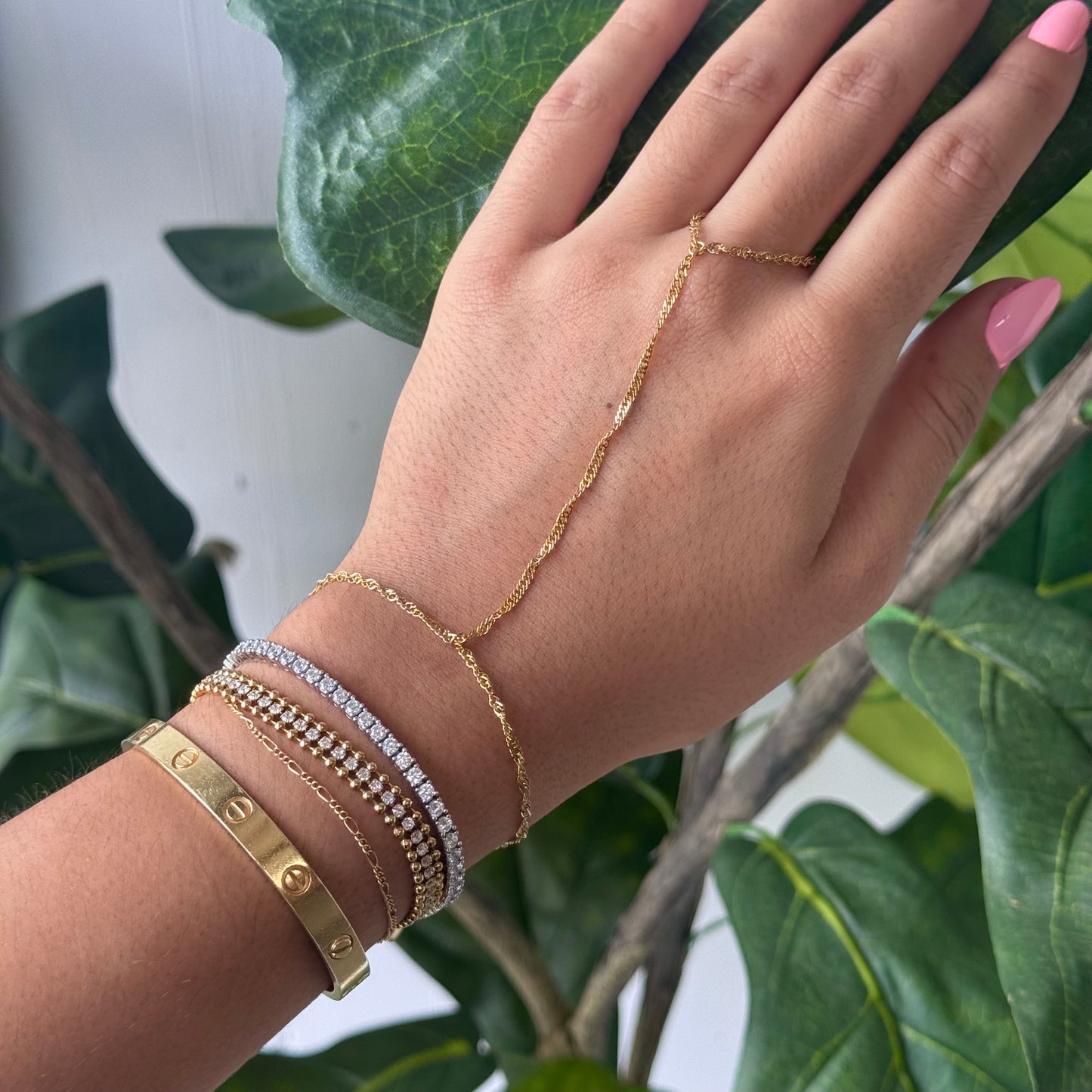 golden thread hand chain
