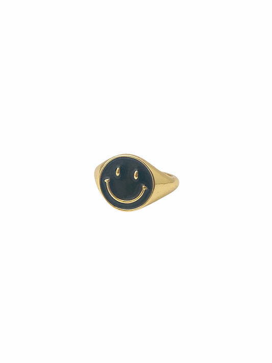 smiley face ring - black