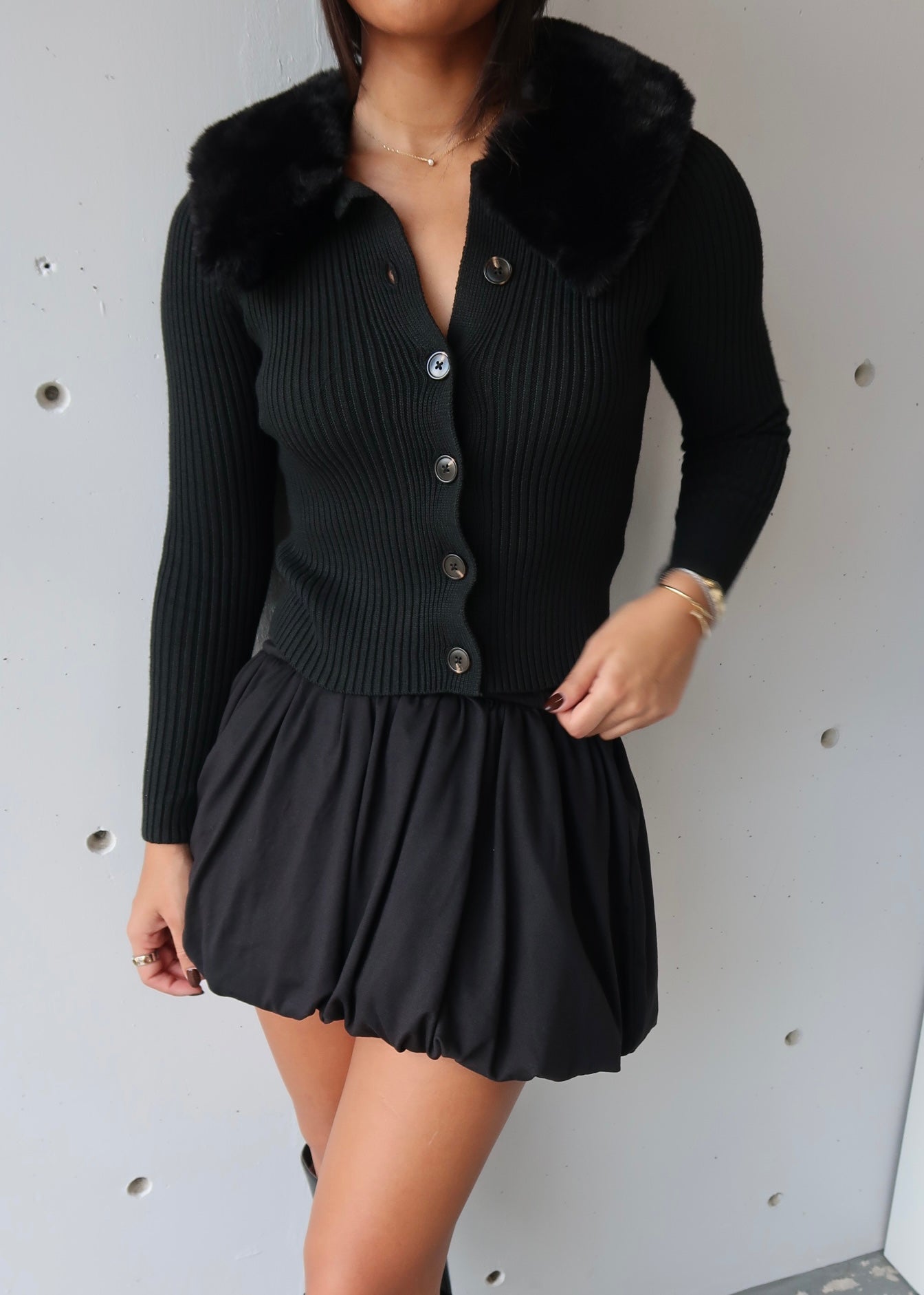 Noir Fur Collar Cardigann