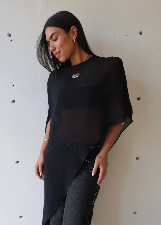 Vera Sheer Poncho - Black