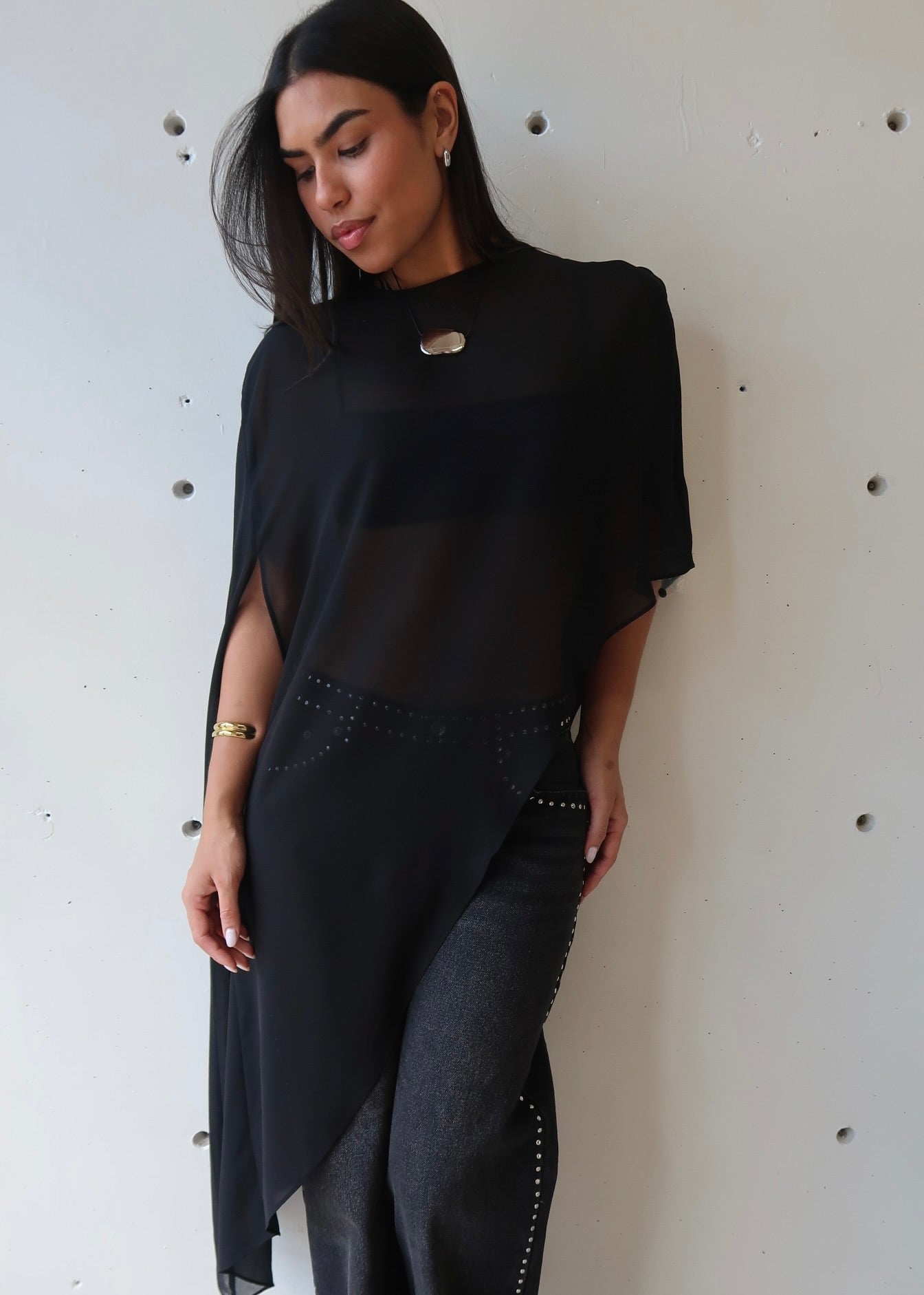 Vera Sheer Poncho - Black