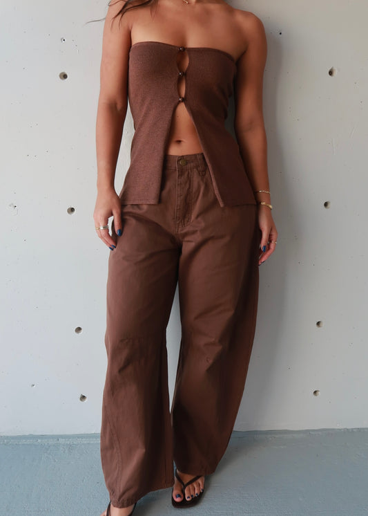 Angelie Barrel Pant- Brown