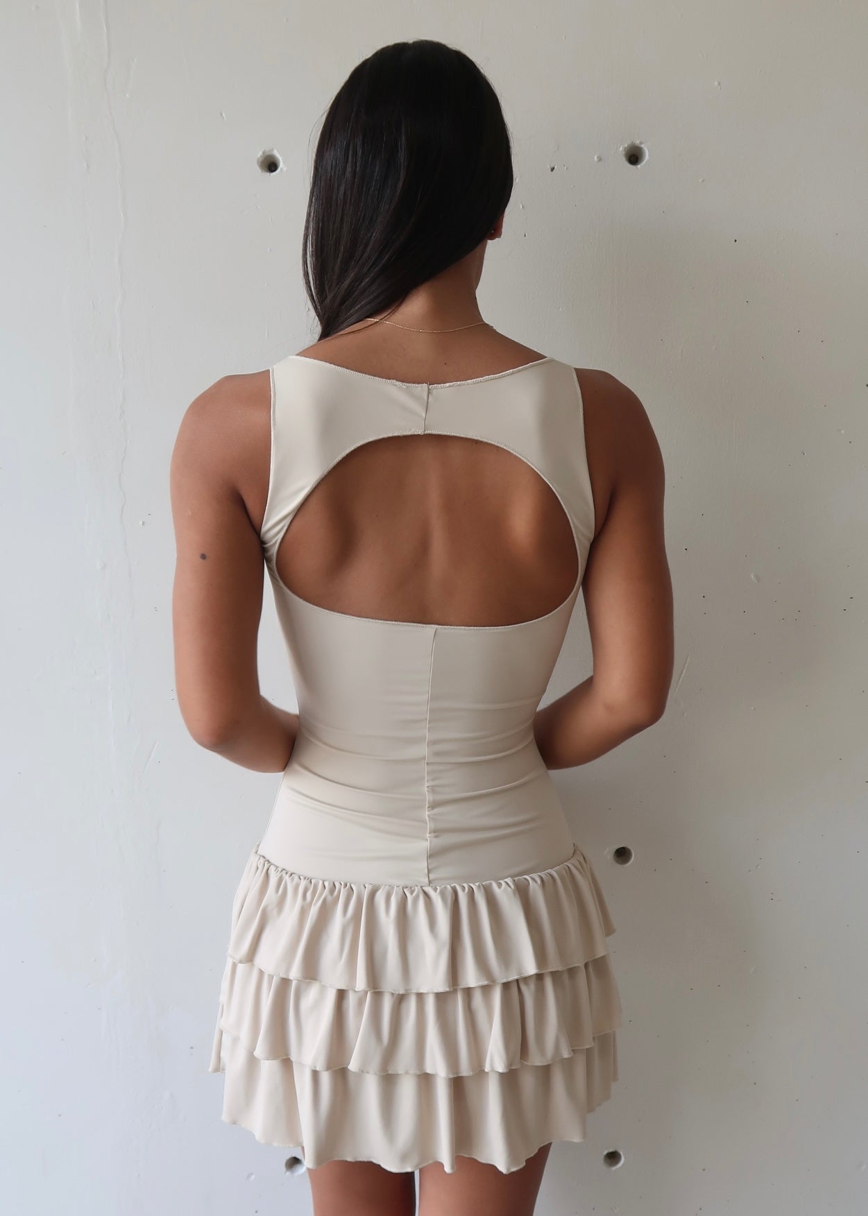Open Back Beige Dress
