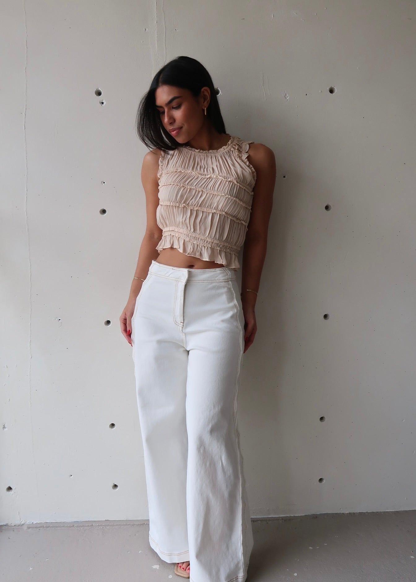Andy Ruffle Beige Top