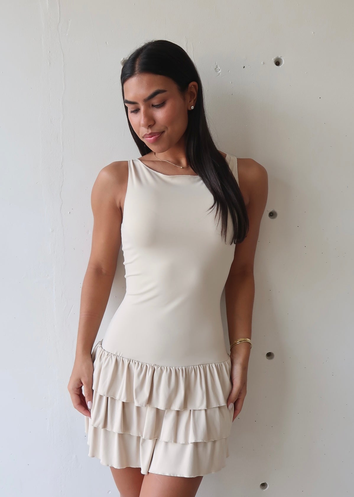 Open Back Beige Dress