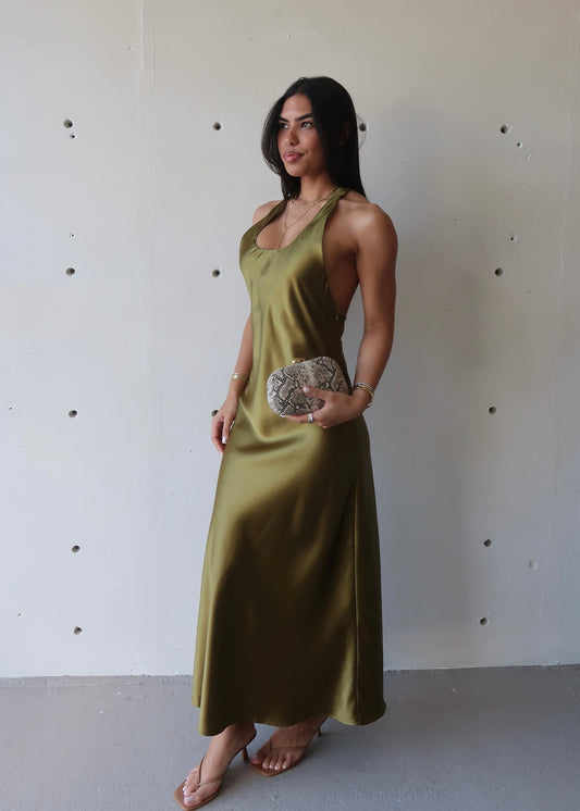 Amika Satin Dress - Matcha Green