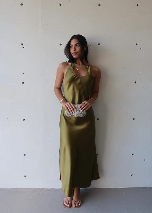 Amika Satin Dress - Matcha Green