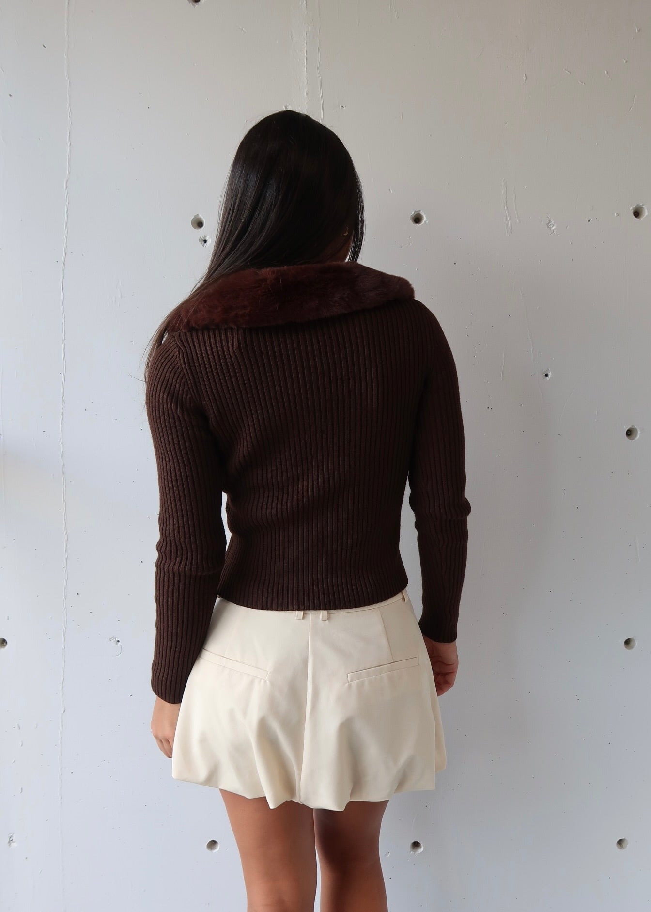 Mocha Fur Collar Cardigan