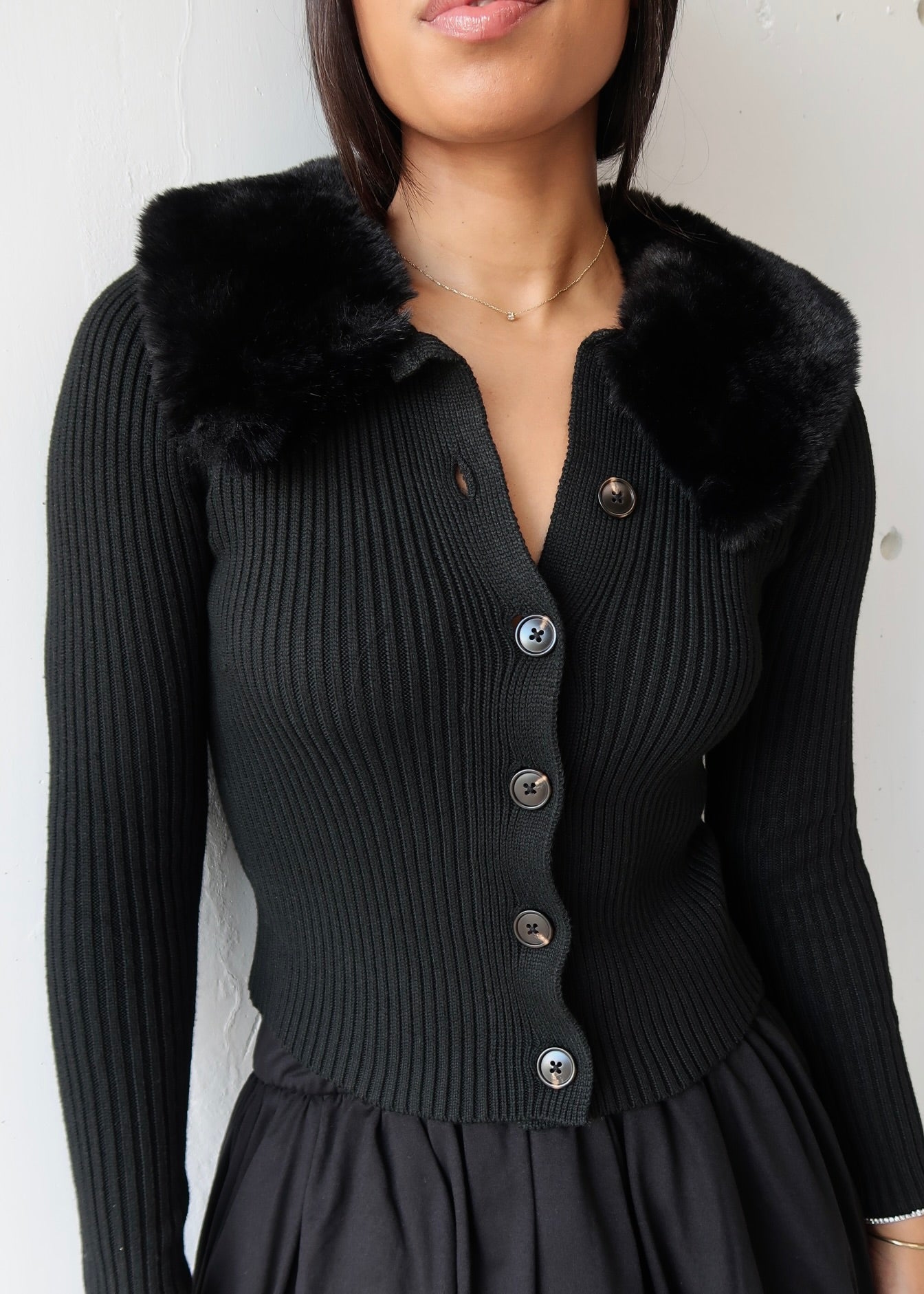 Noir Fur Collar Cardigann