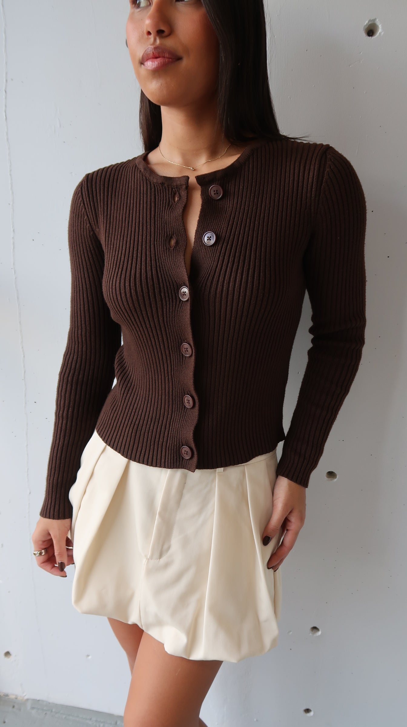 Mocha Fur Collar Cardigan