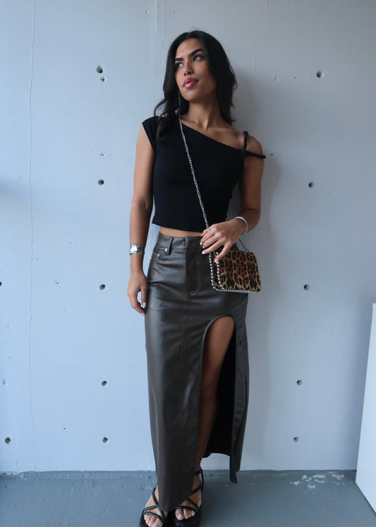 maxi leather skirt black or brown