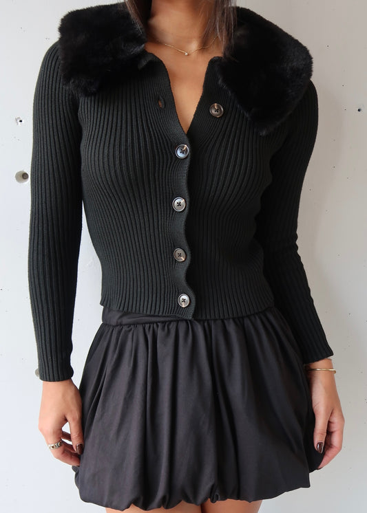Noir Fur Collar Cardigann