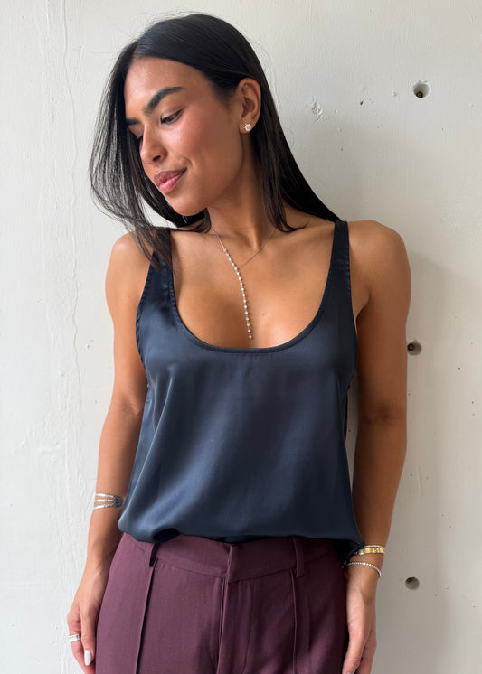 Azira Silk Tank Top - Navy