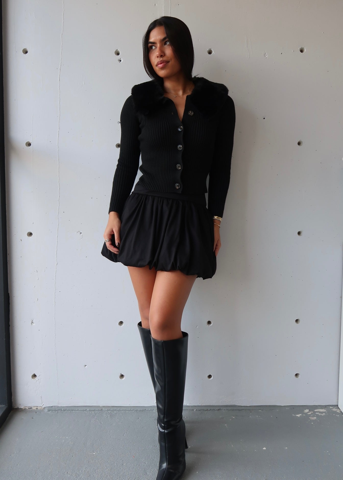 Noir Fur Collar Cardigann