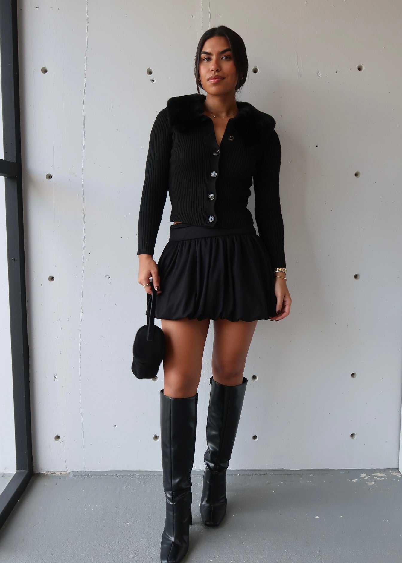 Noir Fur Collar Cardigann