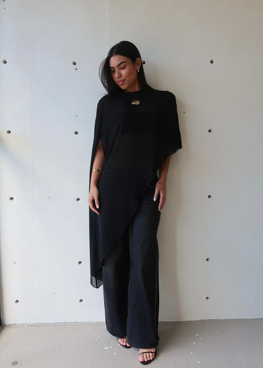 Vera Sheer Poncho - Black
