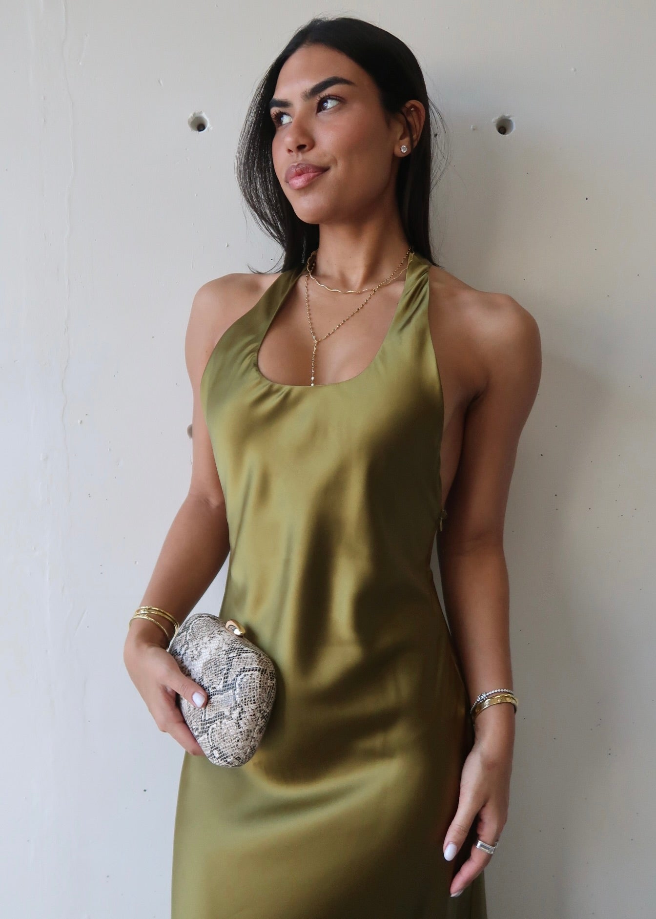 Amika Satin Dress - Matcha Green