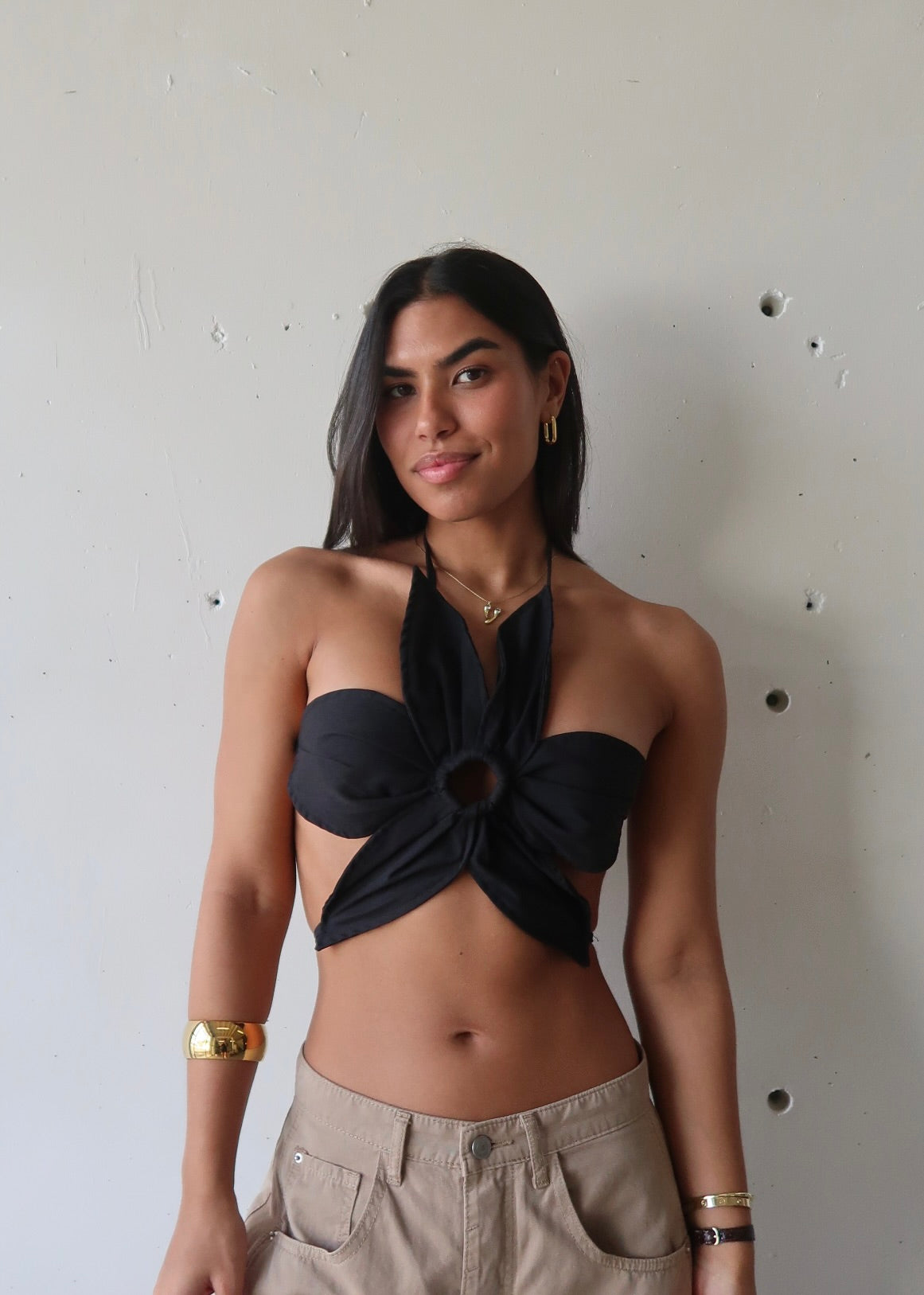 Flower Black Crop Top