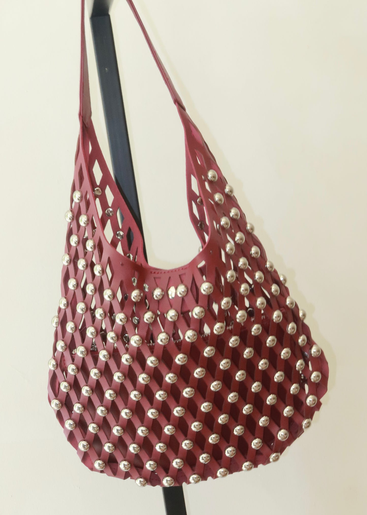 Stud Leather Bag - Wine