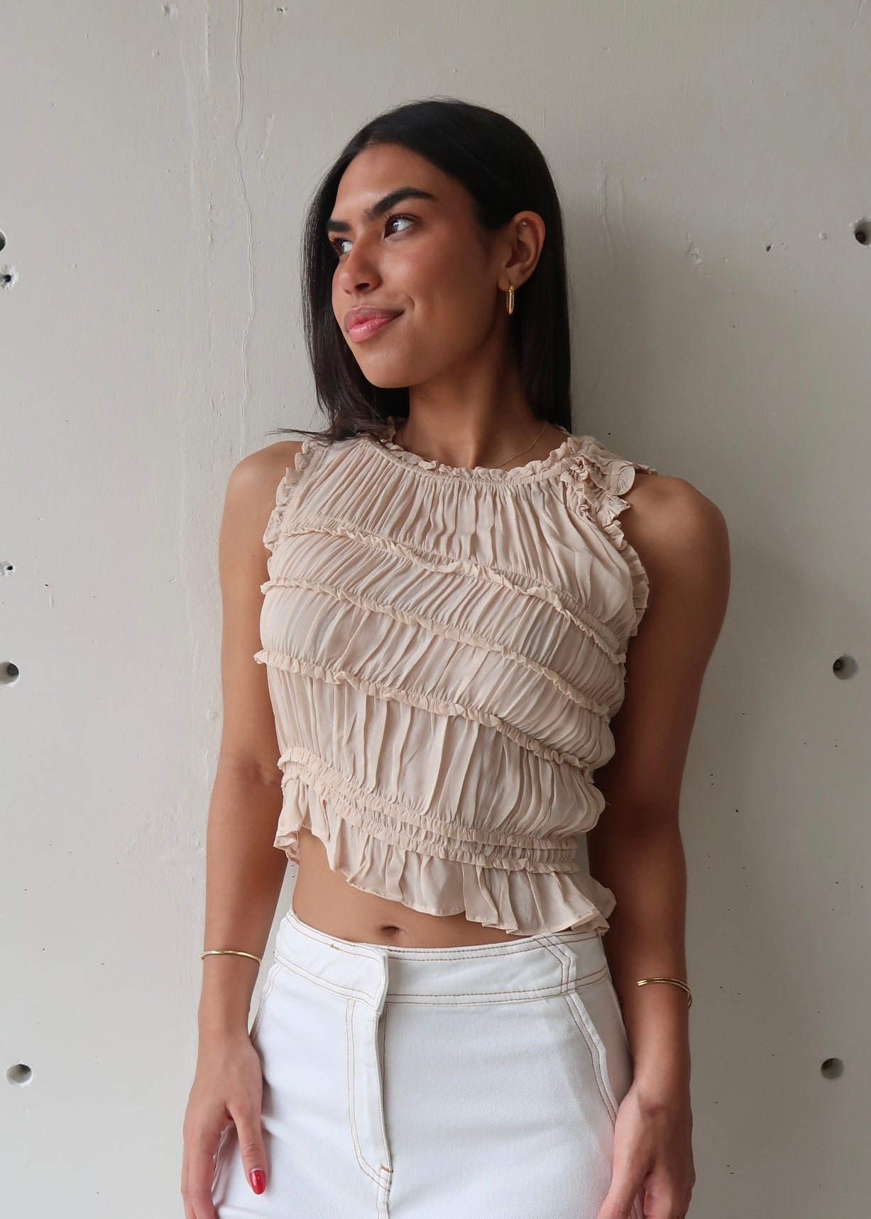 Andy Ruffle Beige Top