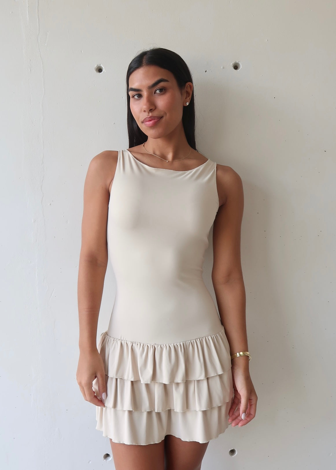 Open Back Beige Dress