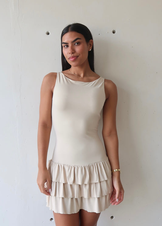 Open Back Beige Dress - Morena Lucía