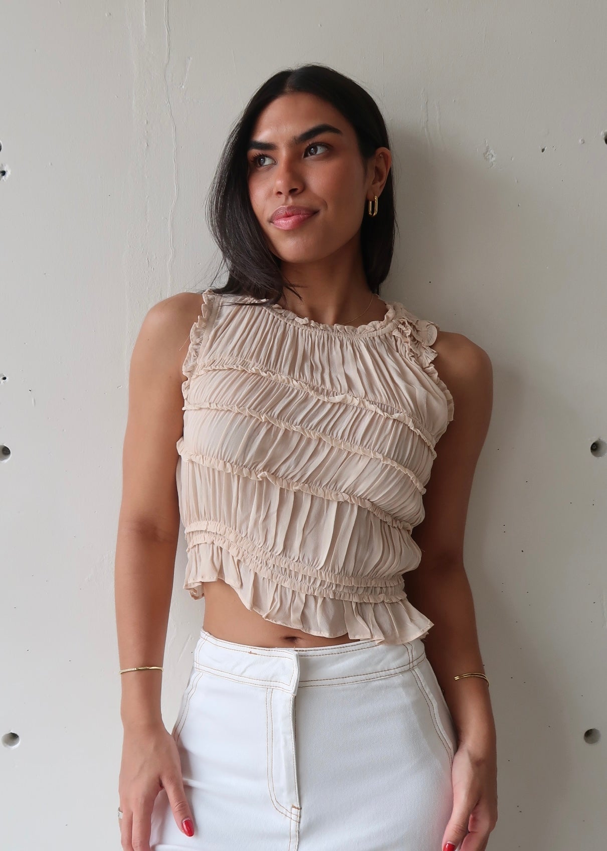 Andy Ruffle Beige Top