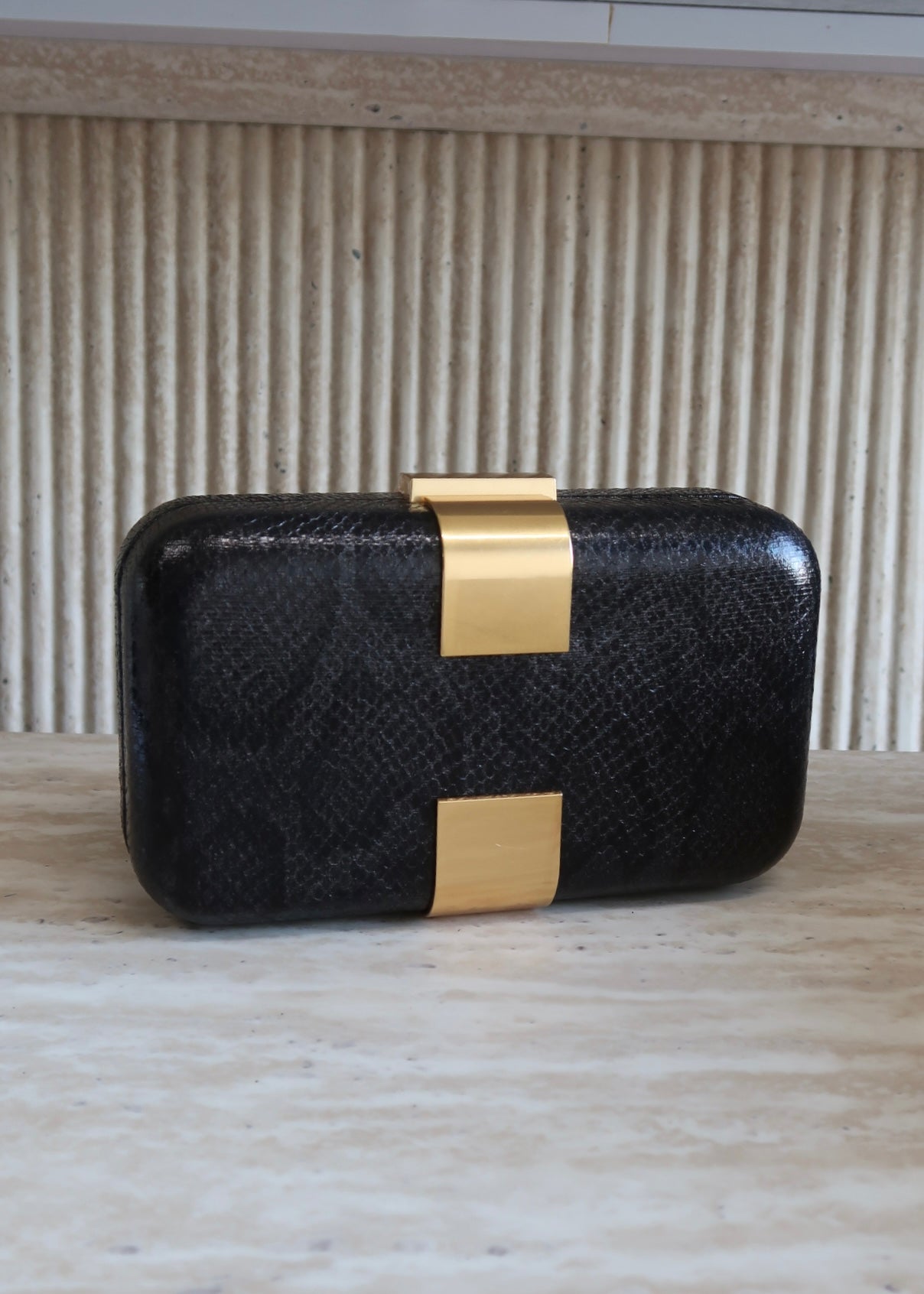 Thais Snake Print Clutch - Black