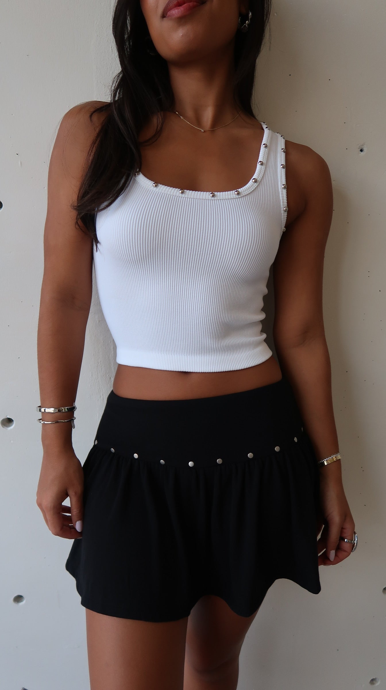 Sienna Studs Tank White - Morena Lucía