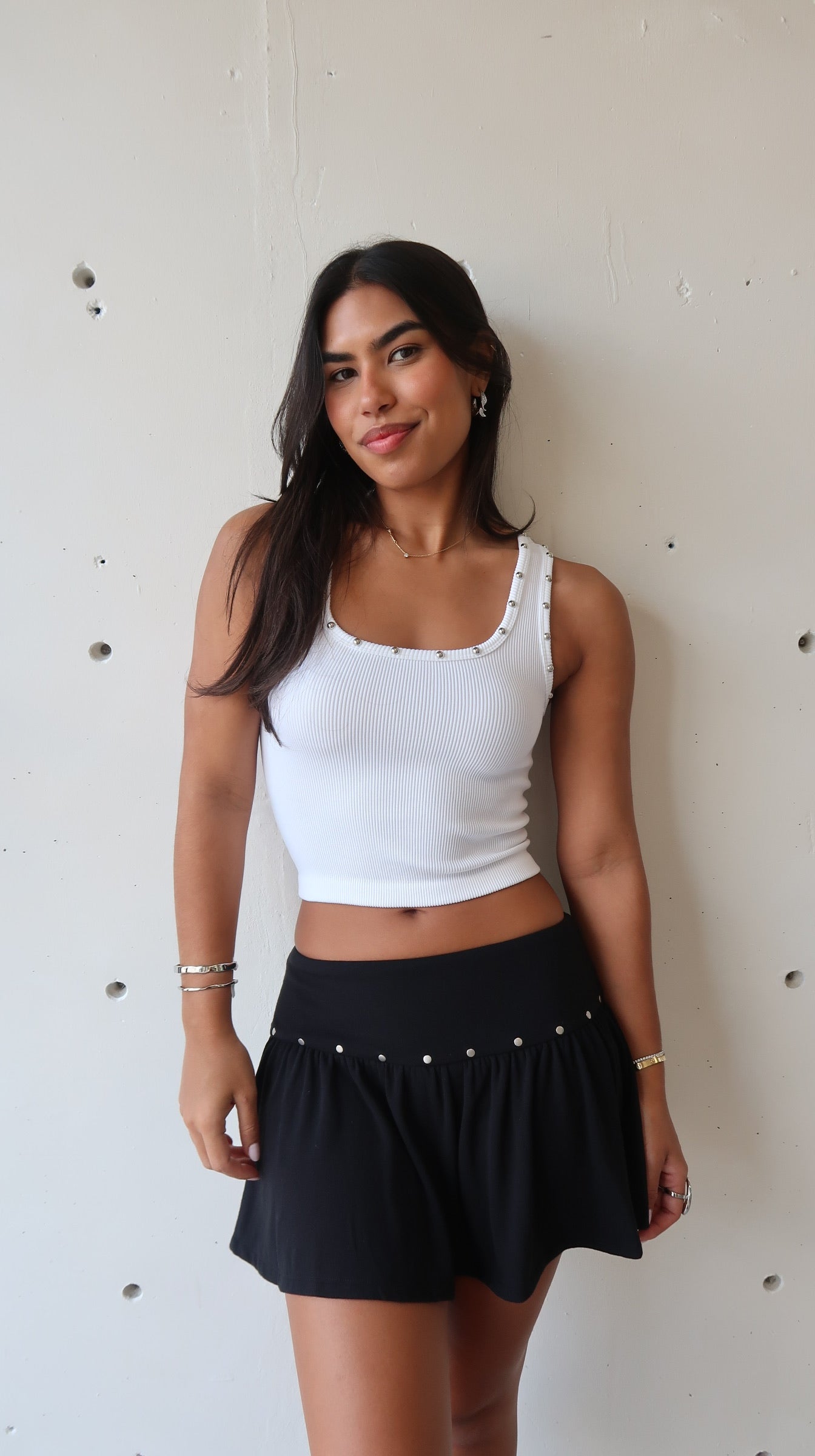 Sienna Studs Tank White - Morena Lucía